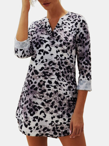 Leopard Print V-neck Casual Dress