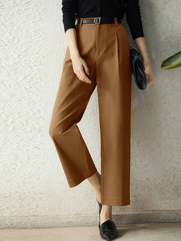 Solid Straight Leg Tailored Pants