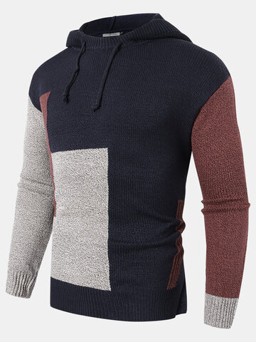 Color Block Knitted Hooded Sweater
