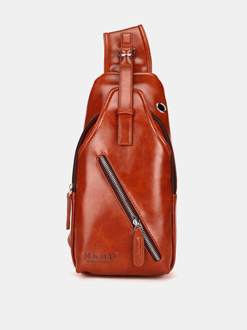 PU Leather Earphone Hole Multi-pockets Chest Bag Crossbody Bag Sling Bag