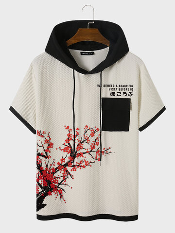 Лоскутные футболки с капюшоном в японском цветочном стиле