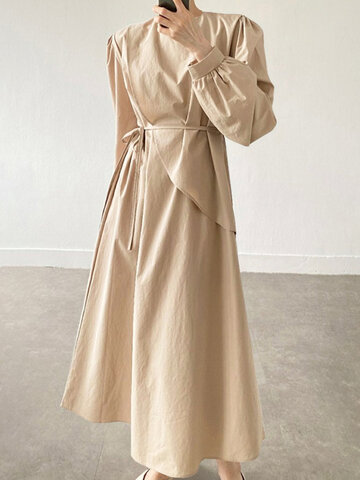 Asymmetric Lace Up Long Sleeve Dress