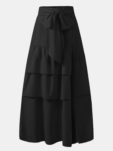 Solid Color Pleated Ruffle Skirt