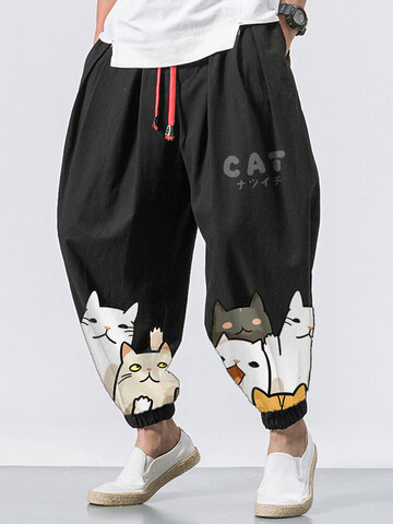 Japanese Cat Drawstring Pants