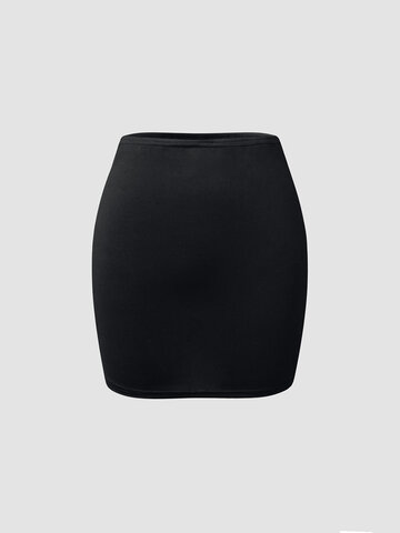 High Waist Solid Mini Skirt