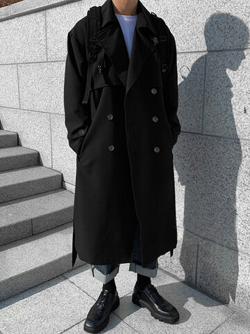 Двубортное длинное пальто с талией Ремень