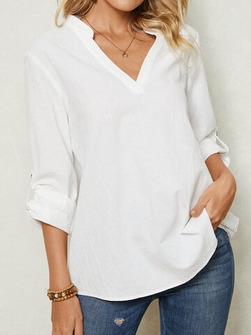 Long Sleeve Solid Button Blouse