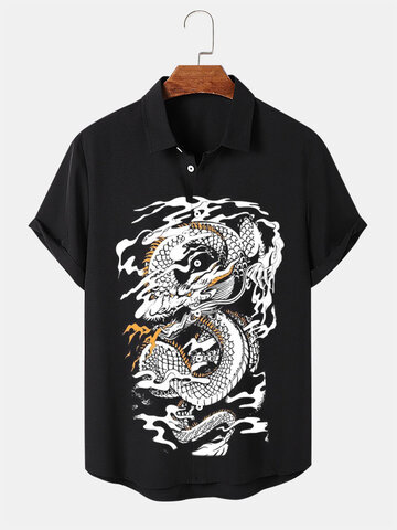 Dragon Print Lapel Shirts