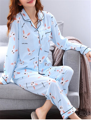 Two-piece Long-sleeved Cotton Home Service Suit