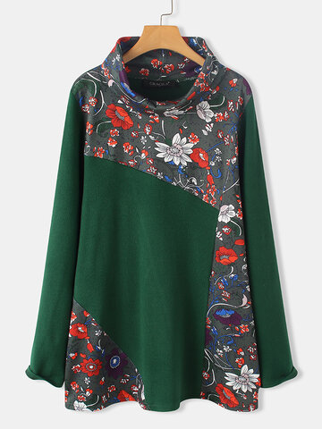 Floral Print Patchwork Knitted Sweatshirt