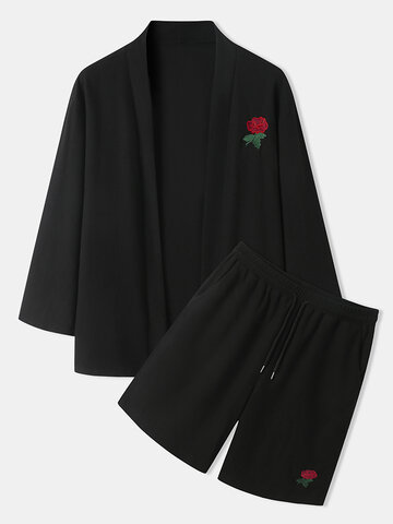 Rose Embroidered Kimono Knit Outfits