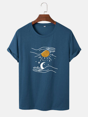 Hand Sun & Moon Print T-Shirts