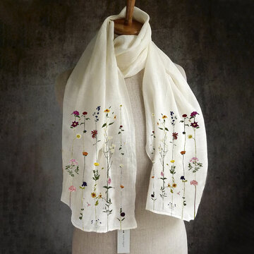 Women Solid Color Printing Pattern  Linen Long Scarf