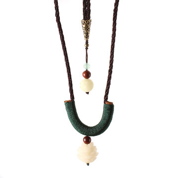 Bijoux de style ethnique Vintage Dongling Jade Bodhi Lotus Collier tissé