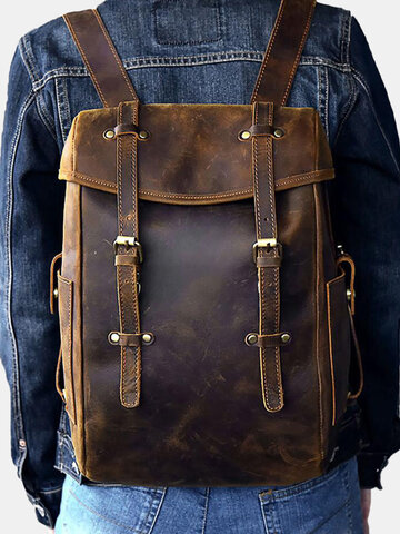 PU Leather Vintage Outdoor Large Capacity Backpack