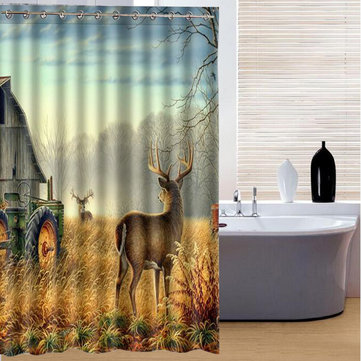 

150X180cm Sika Deer Pringting Waterproof Bathroom Curtain Polyester Fabric Bath Curtain