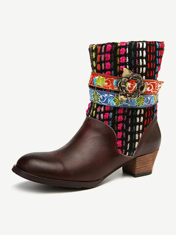Retro Colorful Woolen Short Boots