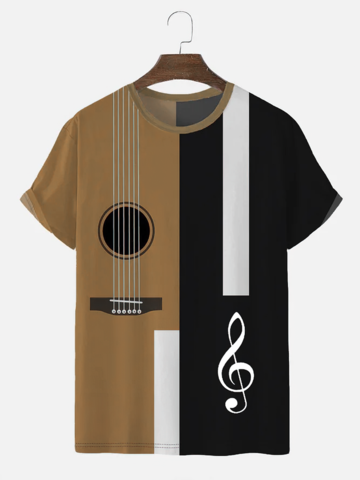 Patchwork-T-Shirts mit Musiksymbol-Print