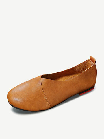 Sapatos Femininos de Loafers Planos de Tamanho Grande e Cor Pura Sapatos Vintage Slip On Casuais