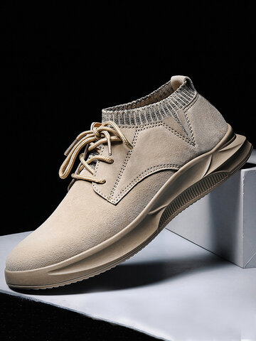 Men Non Slip Elastic Panels Casual Leather Shoes