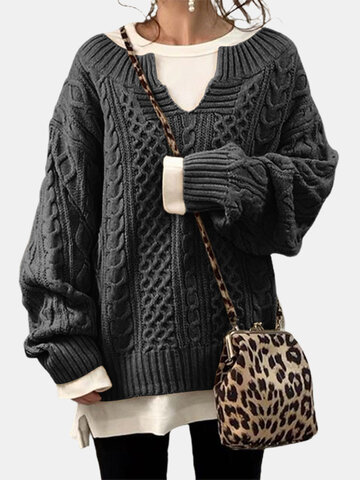 Solid Color Striped Casual Sweater