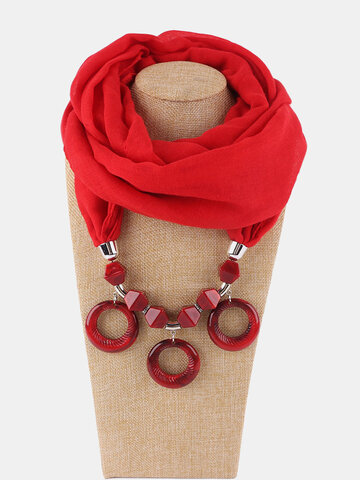 Rings Beaded Pendant Solid Scarf Necklace
