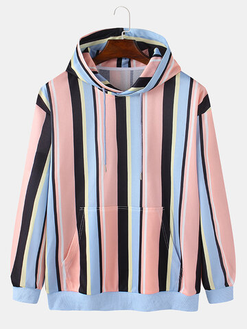 Multi-Color Striped Loose Pullover Hoodies