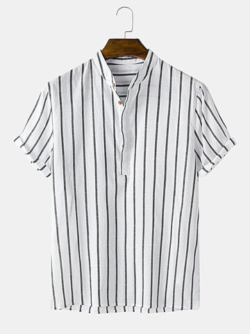 Stripe Casual Cotton Henley Shirt