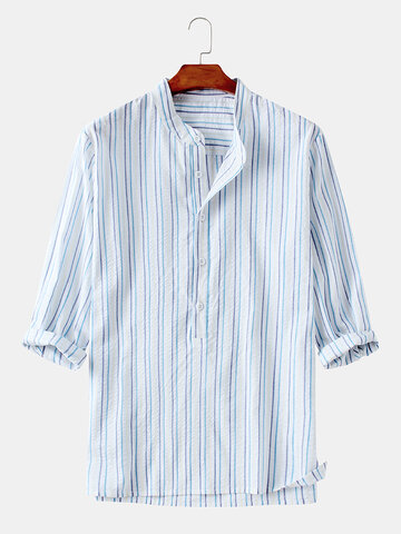 100% Cotton Stripe Printed Henry Shirt