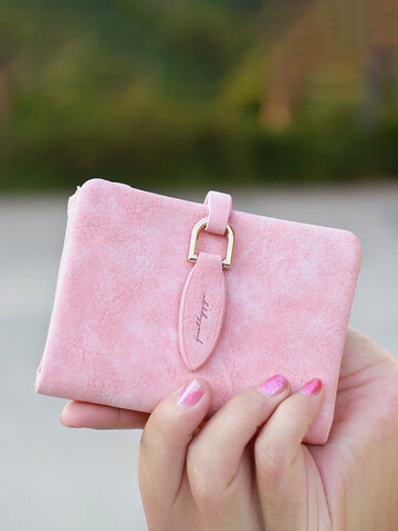 Women Candy Color Short Bifold Wallet