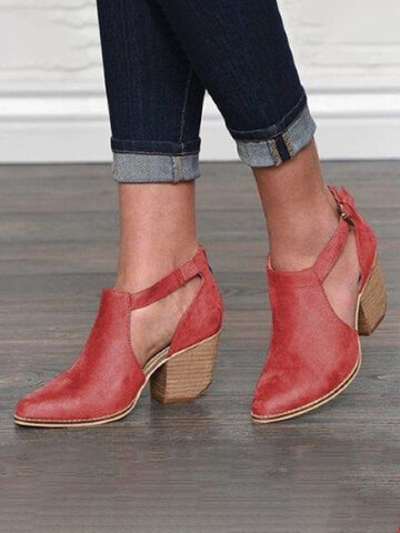 Buckle Chunky Heel Ankle Boots