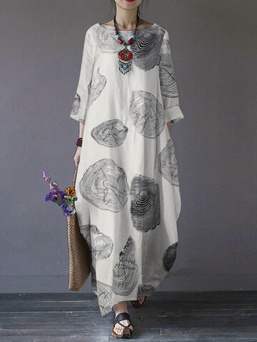 Bedruckte Seitentaschen Baumwolle Kleid