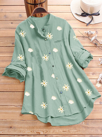 Daisy Print Colorful Button Shirt