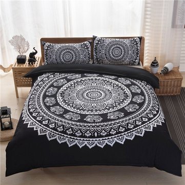 

3PCS Indian Mandala Hippie Polyester King Size Bedding Pillowcases Quilt Cover Set