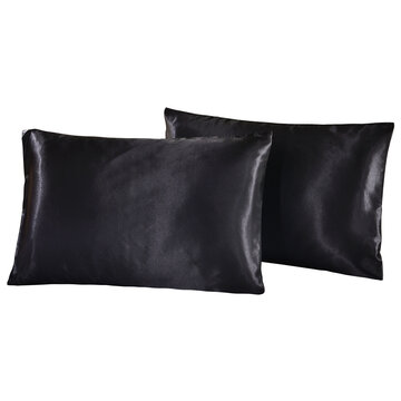 2 unids / set Soft Almohada de satén de seda Caso Ropa de cama Funda de almohada de color sólido Funda suave para el hogar Decoración del asiento de la silla