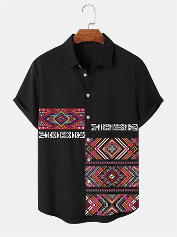 Ethnic Geometric Patchwork Shirts