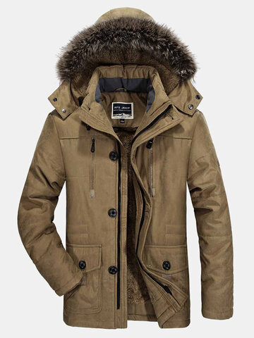 Thicken Fleece Lined Faux Fur Hooded Coat