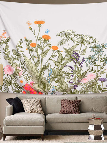 Tapisserie de plantes à fleurs colorées tapisserie à base de plantes rétro tapisserie de fleurs sauvages tentures murales Nature paysage tapisserie