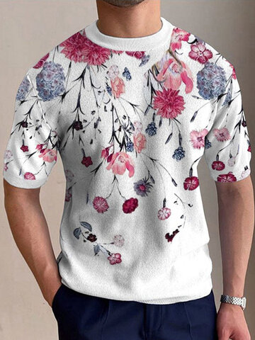 T-Shirt mit Blumendruck und Rundhalsausschnitt