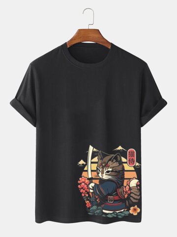 Japanese Warrior Cat Graphic T-Shirts