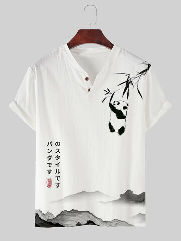 पांडा बांस जापानी प्रिंट टी-शर्ट