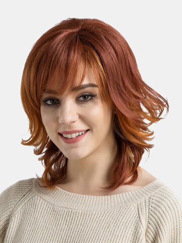 Orange Red Real Human Short Hair Wigs