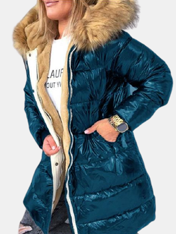 Fleece Hooded Solid Color Coat