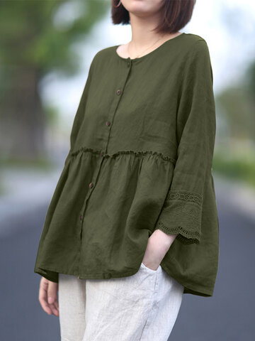 Lace Pleated Loose Blouse