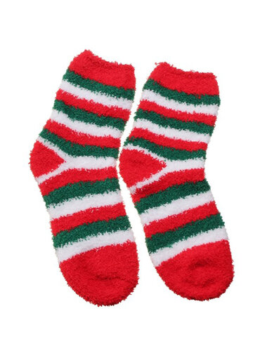 Coral Fleece Cute Christmas Cartoon Pattern Socks Bowknot Thickening Thermal Long Sox 
