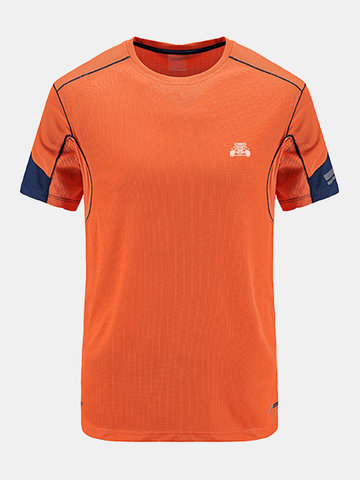 

Summer Sports Quick Drying Training Round Neck T-shirt for Men, Orange blue black
