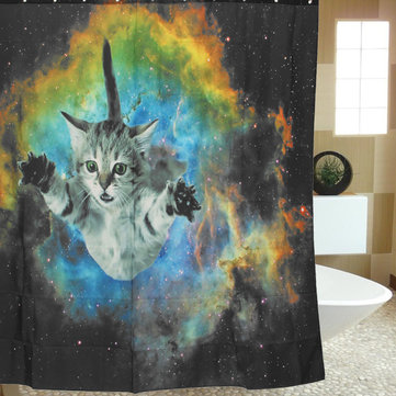 

180*180cm Custom Cat Galaxy Space Theme Waterproof Bathroom Shower Curtain With Hooks