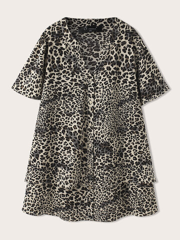 Leopard Print Stand Collar Shirt