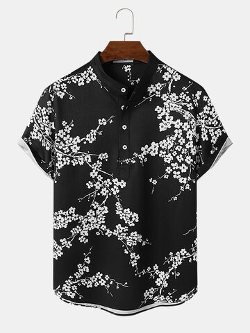 Camisetas henley con estampado floral monocromático