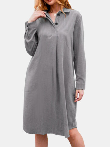 Casual Solid Color Cotton Dress